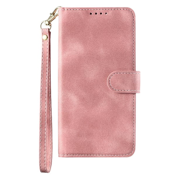 Funda Cartera para iPhone 16 Tapa con Ranuras, Soporte y Correa Rosa