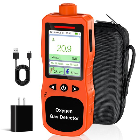 Detector de Oxígeno ZYKYCX 0-30% Recargable con Alarma de Temperatura/Humedad