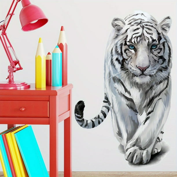1pc, Lifelike Cute Lovely White Tiger Jungle Animal Wall Stickers Removable Wall Decals Peel And Stick Wall Art Decorations Home Decor For Kid Nursery Baby Bedroom Living Room Playing Room