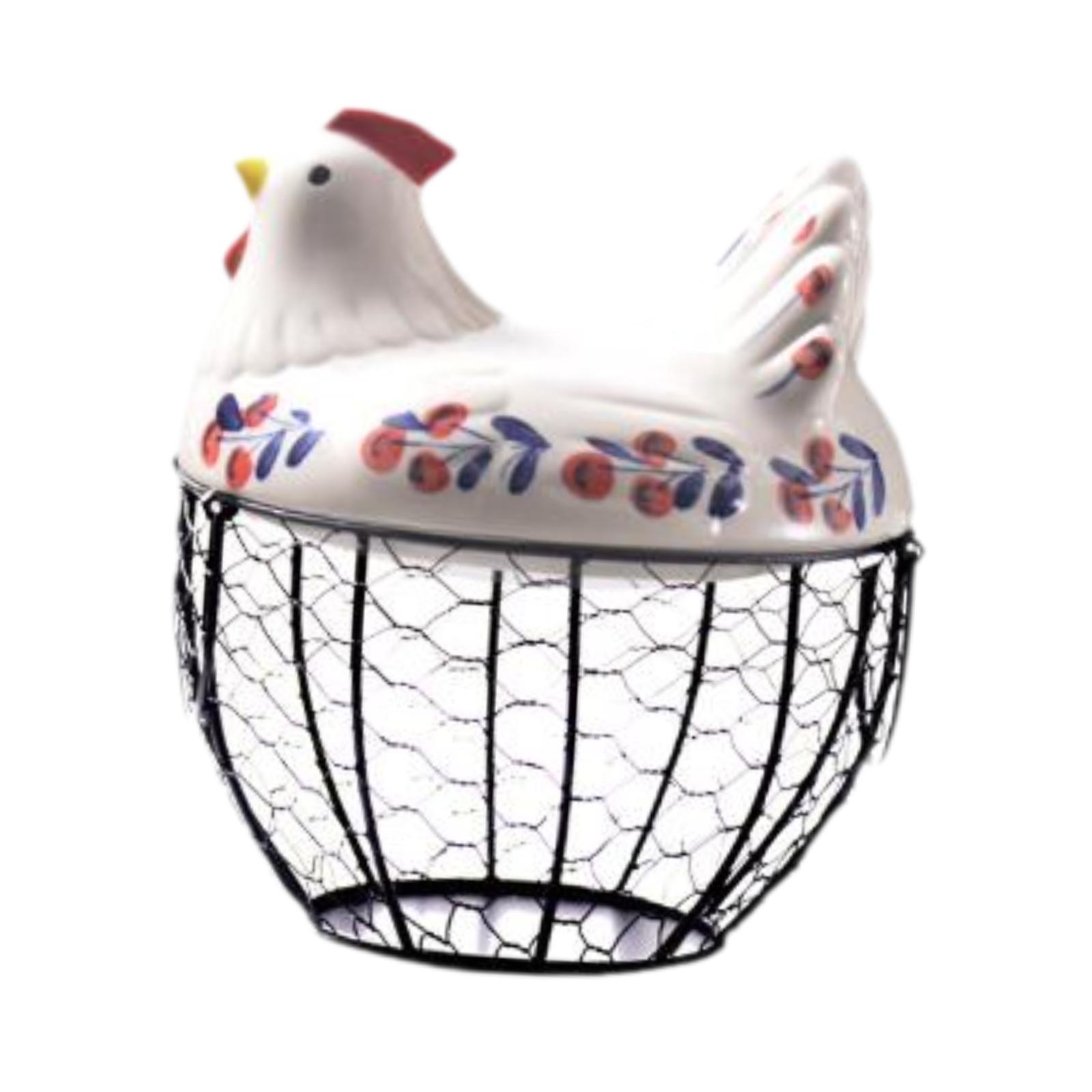 Magideal - Cesta De Metal Para Recoger Huevos, Organizador De Huevos, Cesta De Frutas Y Verduras, Soporte Para Huevos, Cesta De Almacenamiento De Cocina Con Tapa