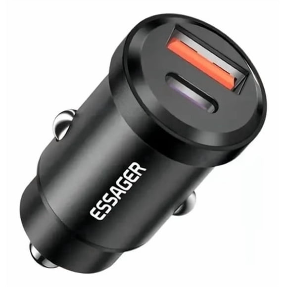 Cargador de Auto Essager 45W Dual USB-C y USB-A Carga Rápida Negro
