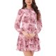 thumbnail image 1 of INSPIRE CHIC Vestidos de Verano para Mujeres 2025 Floral con Lazo en el Cuello en V Semi Transparente de Manga Larga en Capas Vestido Mini de Gasa con Volantes XS Rosa Floral, 1 of 6
