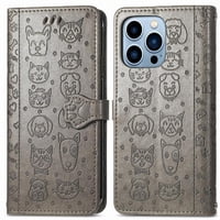 Funda Cartera Foxdock Para Iphone 13 Promax , Flip Pu Con Relieve De Gatos Y Perros, Tarjetero Y Soporte