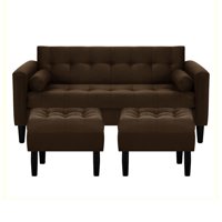 Bodevir - Sofa Retro 3C + 2 Pouf Felpa 00 Chocolate
