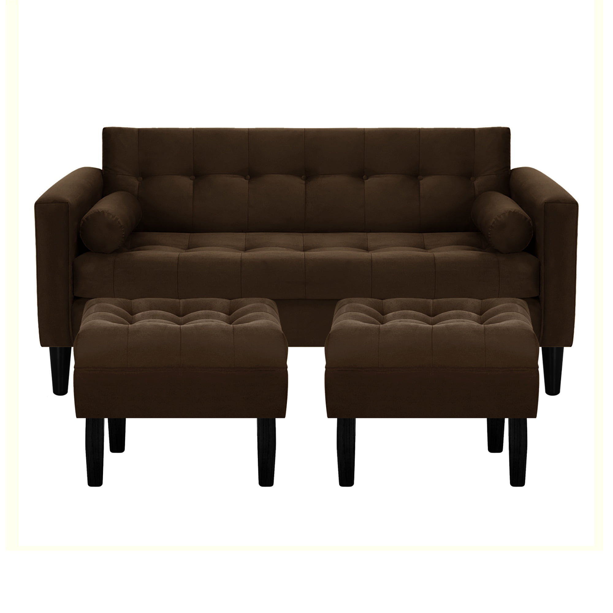 Bodevir - Sofa Retro 3c + 2 Pouf Felpa 00 Chocolate