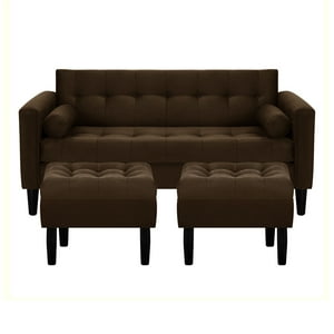 Bodevir - Sofa Retro 3C + 2 Pouf Felpa 00 Chocolate