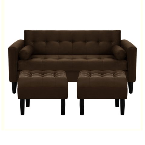 Bodevir - Sofa Retro 3C + 2 Pouf Felpa 00 Chocolate