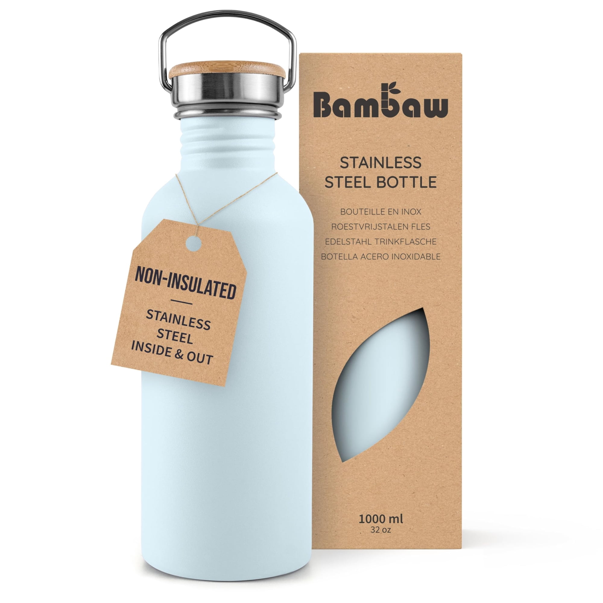 Botella De Agua Bambaw 1 L Acero Inoxidable Libre De Bpa Azul Claro