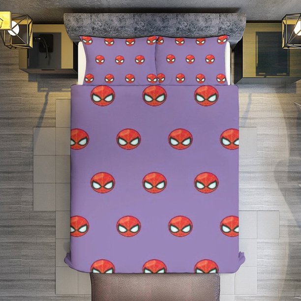Cartoon Spider-Man Head 3 Pieces Duvet Cover Set Full Size Super Soft Fade Resistant Microfiber