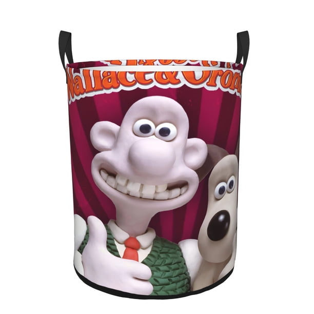 Película sin título de Wallace y Gromit Cesta de lavandería de gran capacidad redonda con asa, bolsa para ropa sucia plegable, almacenamiento para dormitorio, baño y lavadero 44x35 cm