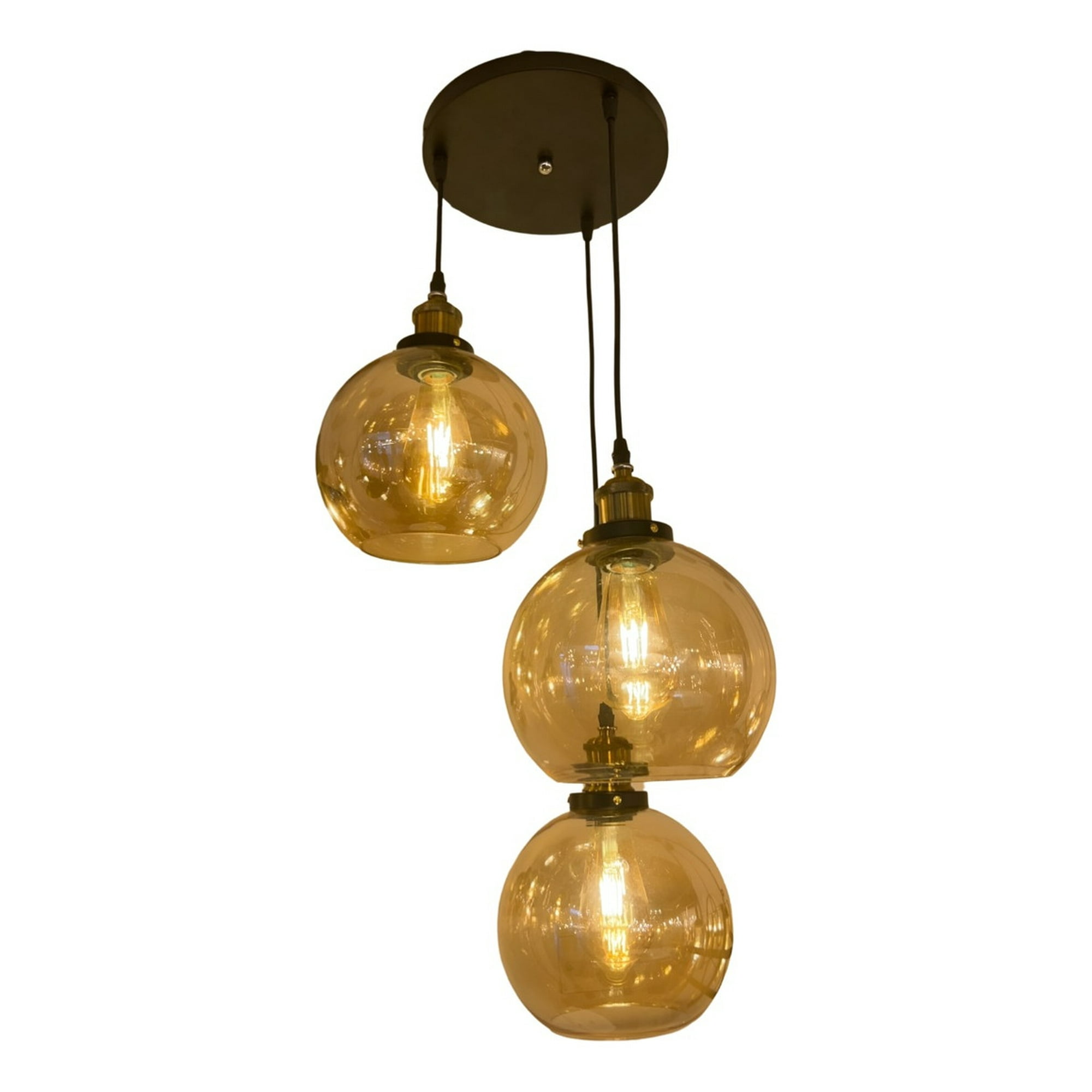 Genérico - Lámpara Colgante Techo Vidrio Soplado Ambar 3 Focos Jhn