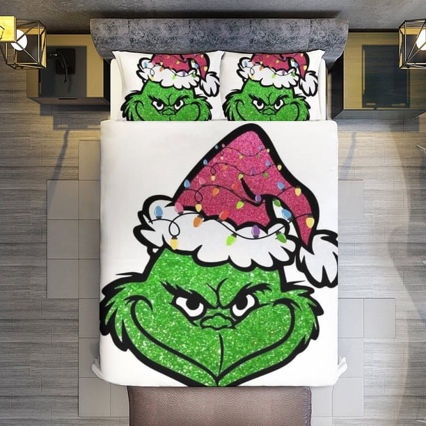 Merry Christmas Grinch 3 Pieces Duvet Cover Set Full Size Super Soft Fade Resistant Microfiber