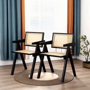 Pack 2 Sillas Comedor Chandigarh Ratán Madera Negra Venhoouse