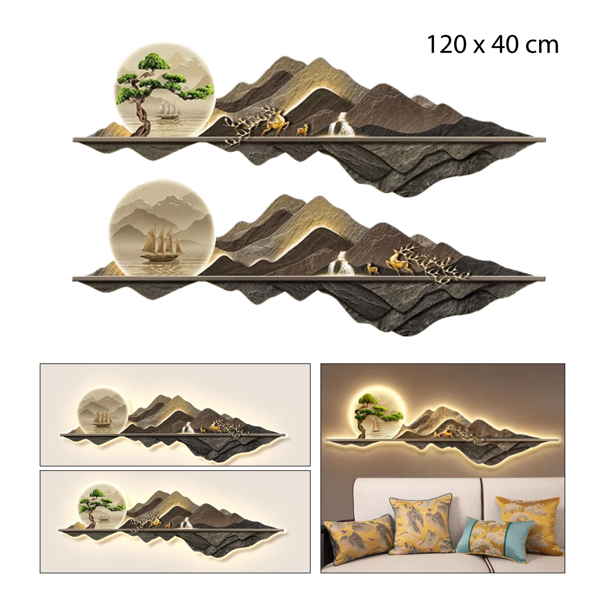 Xianzhu - Cuadro Paisaje Con Luces Led - 120 X 40 Cm