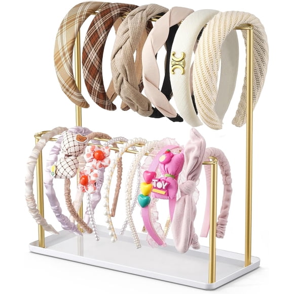 Organizador Diademas Josmimic Metal 2 Niveles Dorado Bandeja