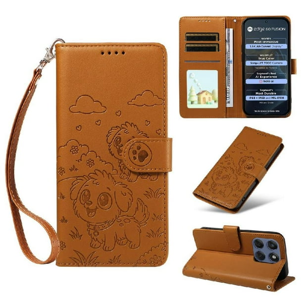 Funda Billetera FOXDOCK Compatible con Motorola Edge 60 5G, Diseño Perrito Tierno, Ranuras para Tarjetas y Soporte Plegable