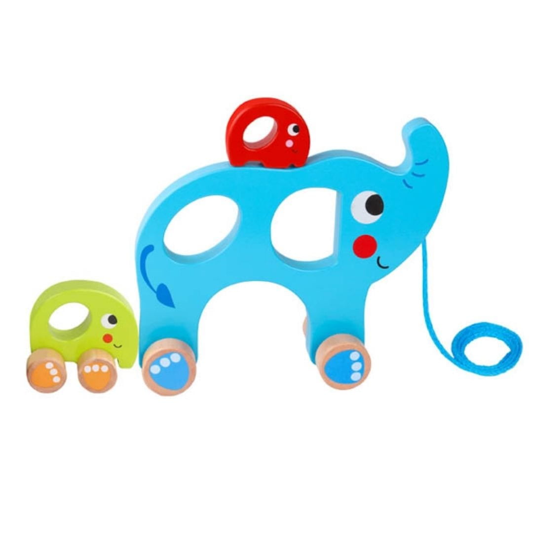 Tooky Toy - Familia Elefantes De Madera Con Rueditas