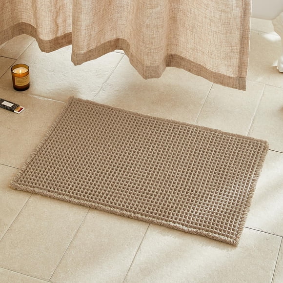 Alfombra de baño TYUU Waffle, caqui, 30 x 20 cm, antideslizante, superabsorbente