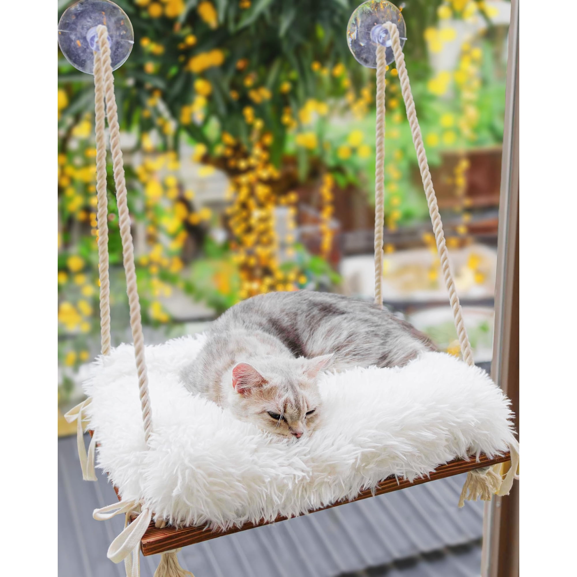 Furrfinity - Cama Tipo Hamaca Con Asiento De Madera Maciza Y Percha Para Gatos