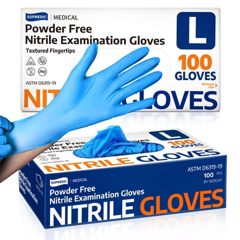 Guantes De Nitrilo Para Exámenes Supmedic Medical, Sin Látex, 100 Unidades, Azules
