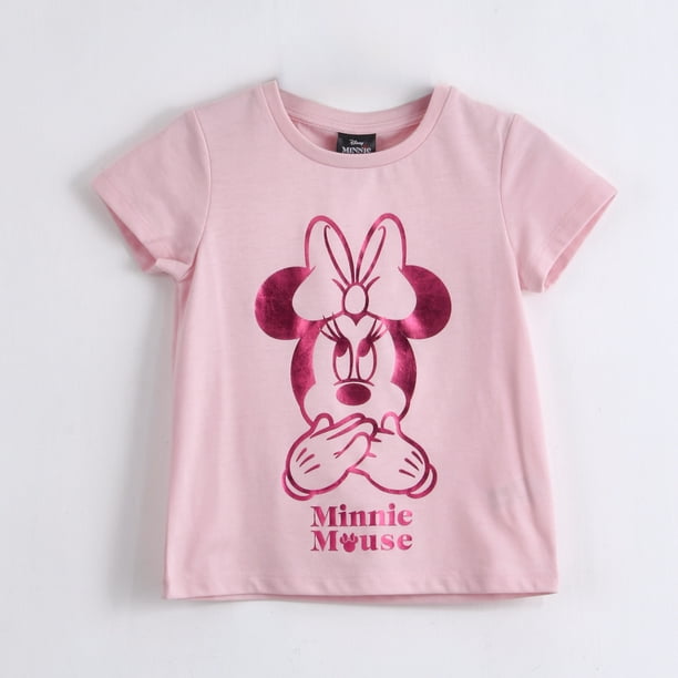 Polera Manga Corta Niña Minnie Disney Foil Rosado