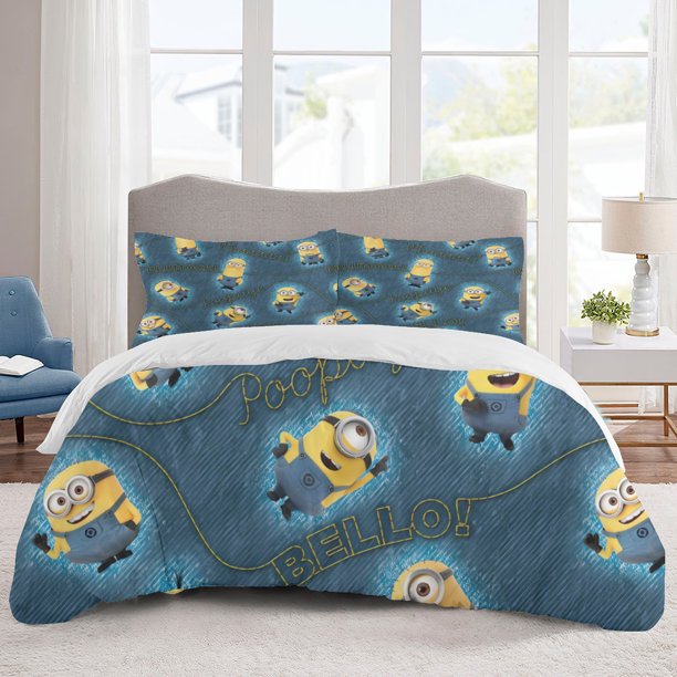 Minions Bedding Sets Cartoon Duvet Cover Lightweight 3 Piece Bet Sets for Kids Boys Girls
