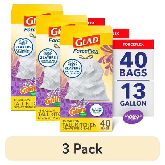 Bolsas de basura Glad ForceFlex 13 Galones Lavanda 3 Pack