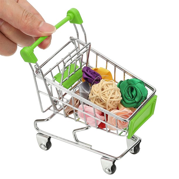 Mini Carrito de Compras, Carrito de Compras en Miniatura, Carrito de Supermercado Pequeño con Ruedas para Juego de Imitación Almacenamiento de Muñecas Juguete Tienda Casa de Muñecas Regalo, Verde