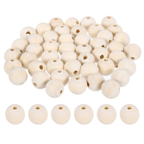 Uxcell 50Pcs 18mm Cuentas de Madera, Cuentas Naturales de Madera Sin Terminar Cuentas Espaciadoras Redondas de Madera para Hacer Joyas de Pulseras