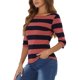 thumbnail image 4 of INSPIRE CHIC Camisetas a Rayas de Regreso a Clases para Mujer Ajuste Ceñido Mangas al Codo Cuello de Barco T-Shirt M Rosa Caliente Azul Marino, 4 of 6