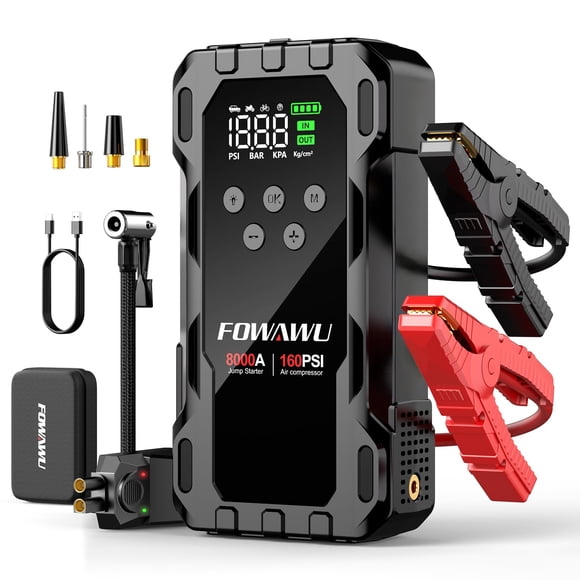 Arrancador de Batería FOWAWU 8000A con Compresor de Aire 160 PSI