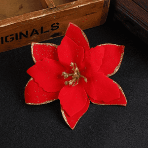 Geneerico - Pack 10 Adornos Flores Navideñas Navidad Árbol Con Clip 14Cm Rojo