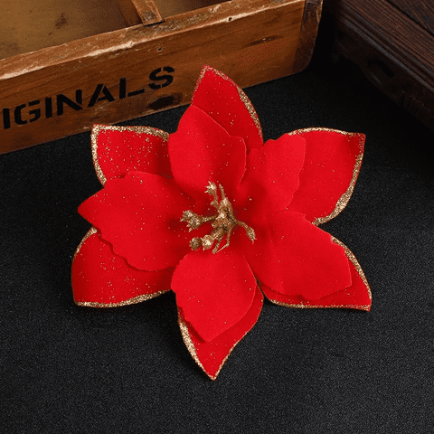 Geneerico - Pack 10 Adornos Flores Navideñas Navidad Árbol Con Clip 14Cm Rojo
