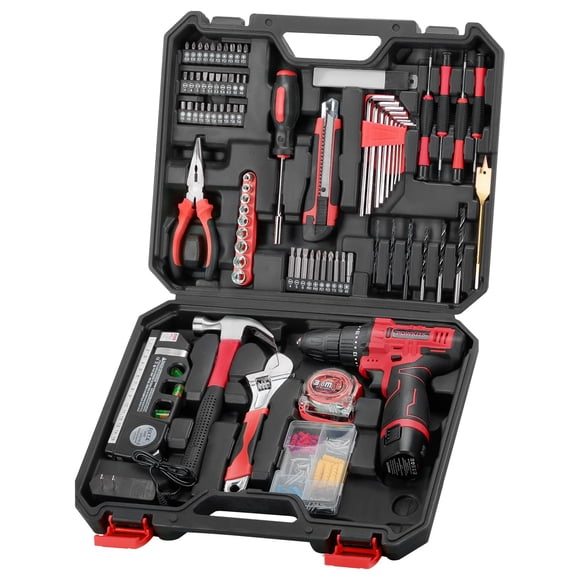 Set de Herramientas Eléctricas POWKITS Taladro Inalámbrico 12V Kit de 142 Piezas
