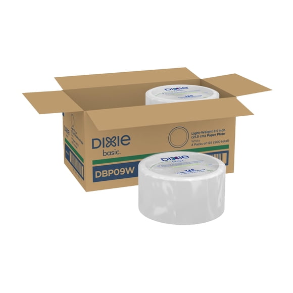 Platos de papel Dixie Basic DBP09W, 21,6 cm, 500 unidades, blancos x125