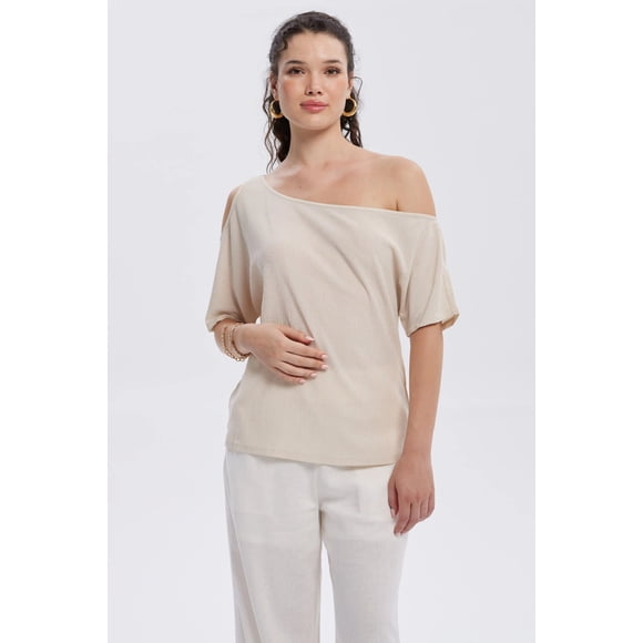 Polera Mujer Cuello Bote Arena