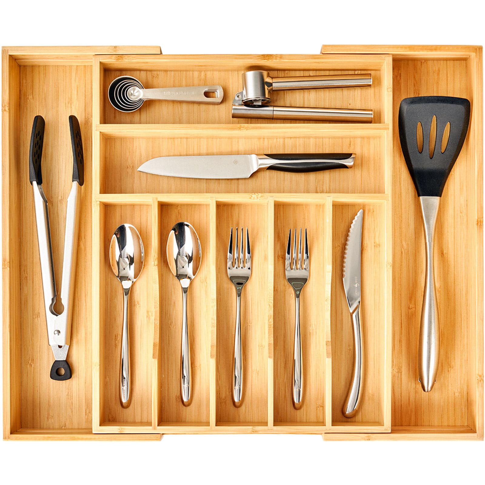 Organizador De Cajones Umilife, Grande, Ampliable, Para Cocina, Bambú