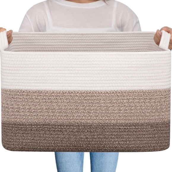 Cesta de almacenamiento OIAHOMY, cuerda de algodón tejida en marrón degradado, 50 x 40 x 30 cm