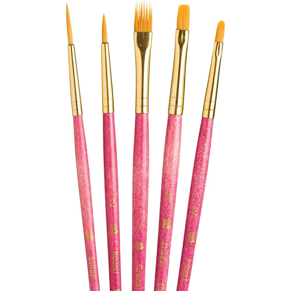 Set 5 Pinceles Princeton Mango Corto Pelo Taklon Dorado