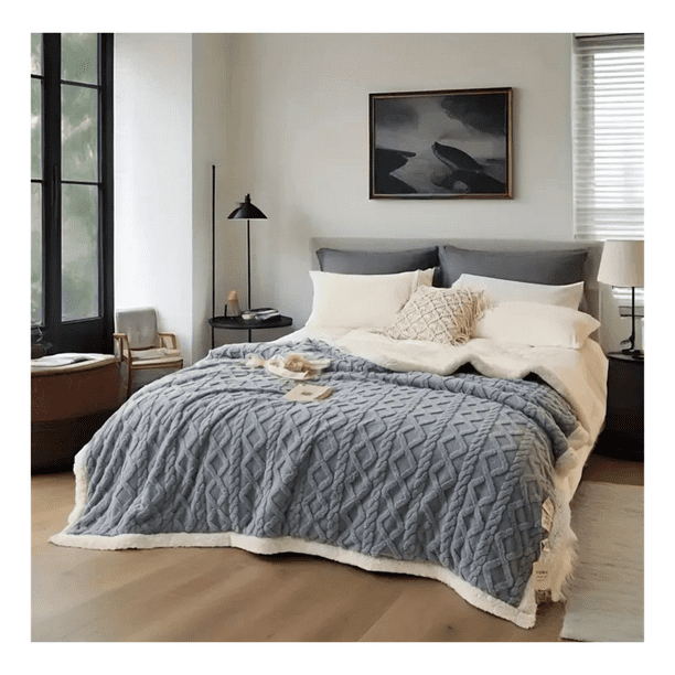 Frazada Manta Polar con Sherpa Térmica 2 Plazas con Relieve y Colores Variados
