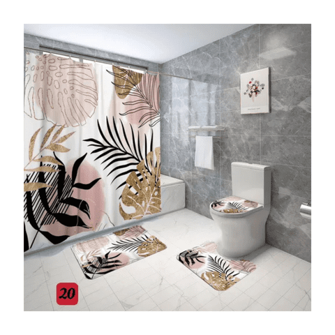 Genérico - Cortina De Ducha Con Set De Alfombra Tapete