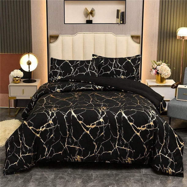 Gold Black Marble Quilt Duvet Cover Set Bedspread Bedclothes3-Piece Bedding Set