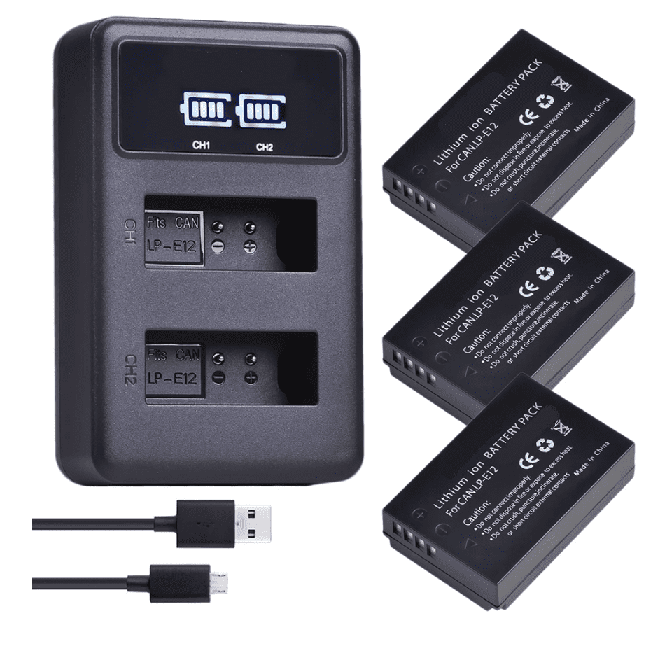Genérico - 3 Baterías Lp-e12 + Cargador Doble Lc-e12 Alternativo Canon