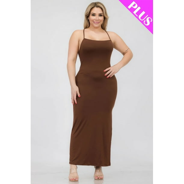 Vestido Largo con Espalda Cruzada y Abertura en el Muslo, Talla Grande