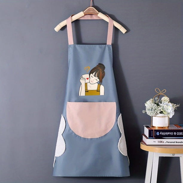 Waterproof And Oil-proof Cartoon Girl Print Apron, New Kitchen Home Cooking Transparent Waist Overalls