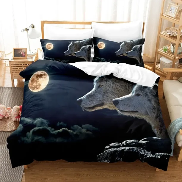 x1037 Bed SheetsWolf Cute Animal Bedding Set ing Kids Adult Luxury Gift Polyester Duvet Cover Home Textiles Full Twin Size 3-Piece Bedding Set (1 Duvet Cover + 2 Pillow Shams) nj1037