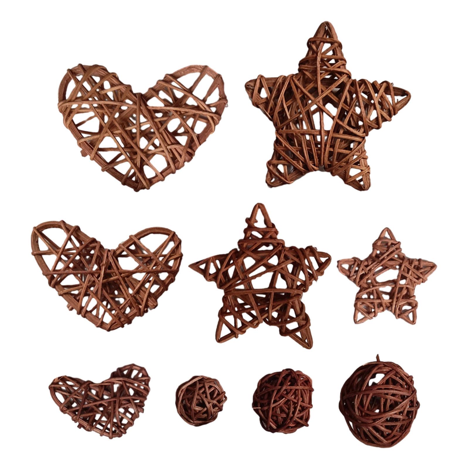 Magideal - 9 Uds Bolas De Ratán Corazones Y Estrellas Decoración Colgante Florero Relleno Decoración Navideña Colgantes Para Granja Habitación De Bebé Fiesta Fes , Café