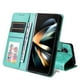thumbnail image 4 of Funda tipo cartera FOXDOCK para Samsung Galaxy Z Fold 4 , diseño girasol en relieve, cuero PU, cierre magnético, soporte y tarjetero, 4 of 5