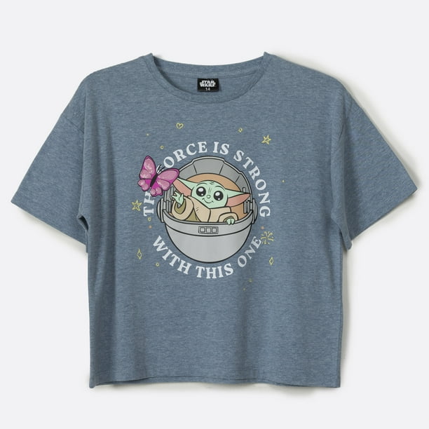 Polera Manga Corta Niña Baby Yoda Azul Star Wars