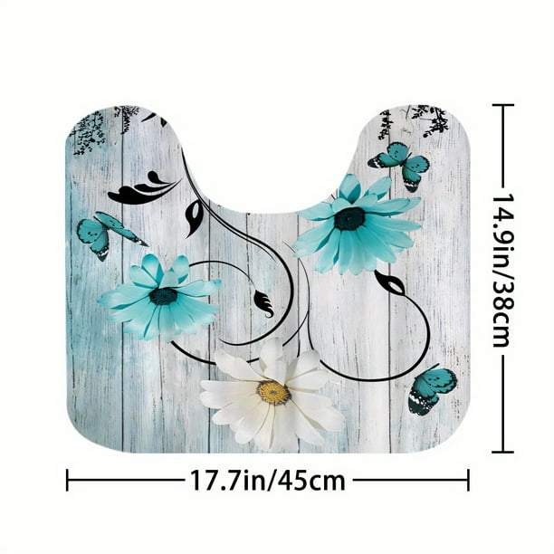 1pc/4pcs Non-Slip Bathroom Rugs and Shower Curtain Set with Flower and Butterfly Pattern and 12 Hooks - U Shaped Toilet Mat and Toilet Cover - Home Decor and Bathroom Accessories